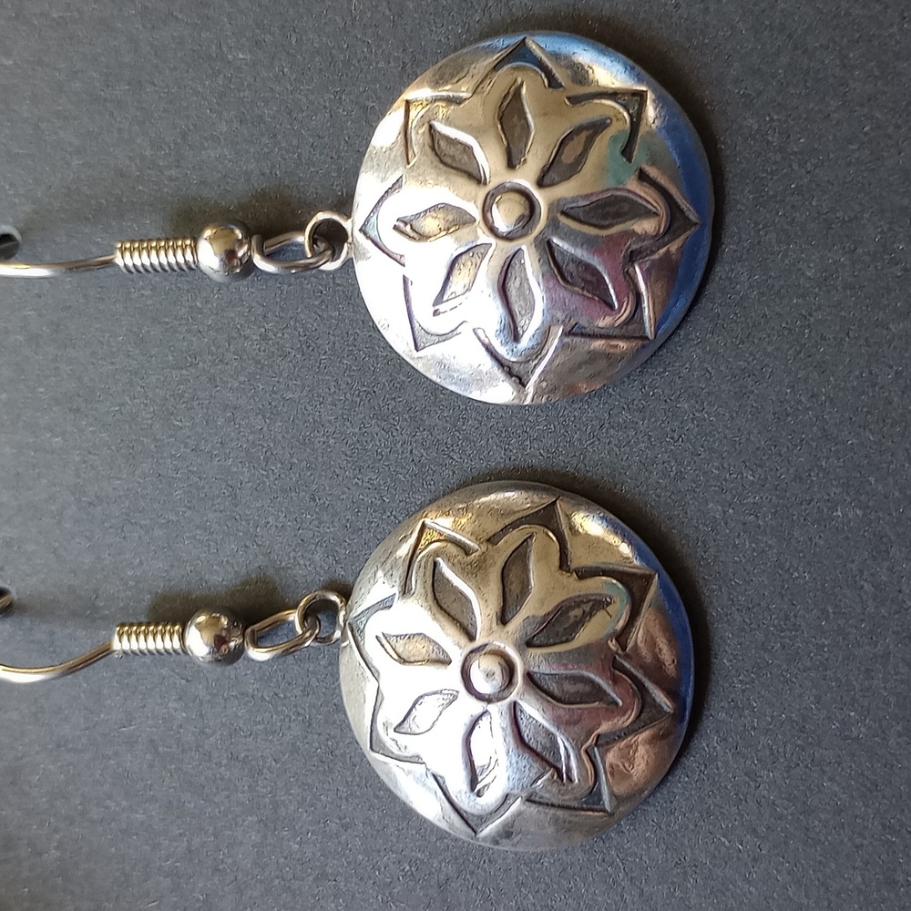 Coin Silver Floral Dangle Earrings